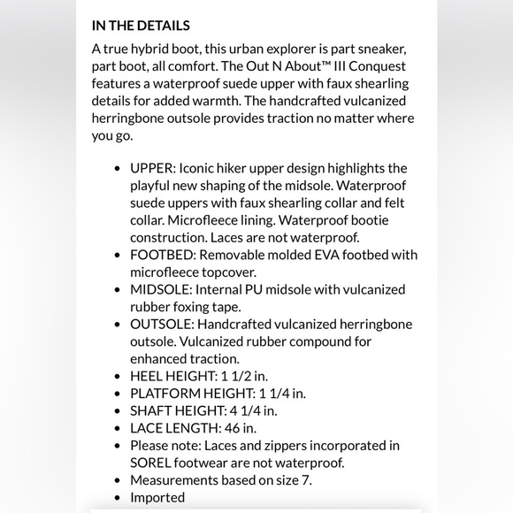 Sorel Out N’ About lll Conquest Boots Size 6.5 NEW - Picture 6 of 15